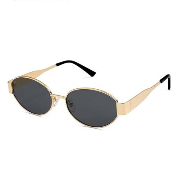 Retro Oval Sunglasses Classic UV400 Protection Black Gold - Picture 6 of 6